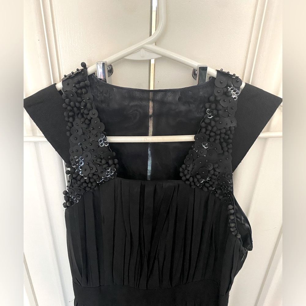 Robert Rodriguez black sleeveless pleated dress with beaded detail